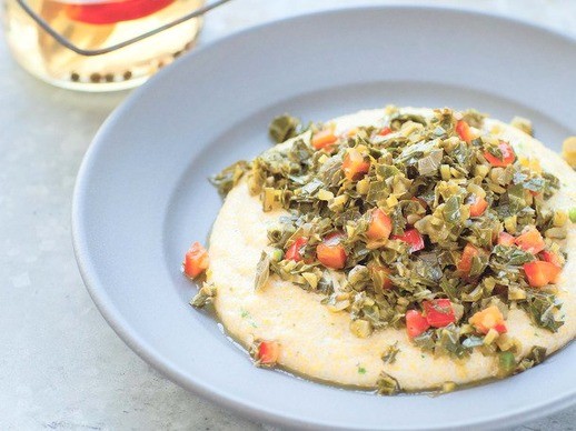 Savory grits with slow-cooked collard greens