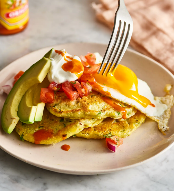 Savory jalapeño, lime, and avocado pancakes