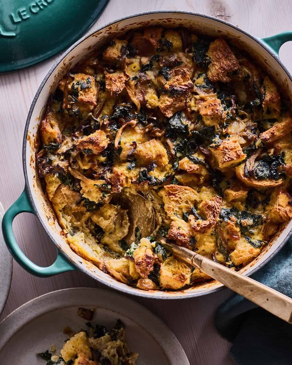 Savory kale and mushroom strata