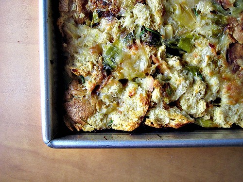 Savory leek bread pudding