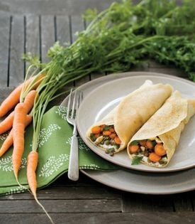 Savory lentil & carrot stuffed crepes