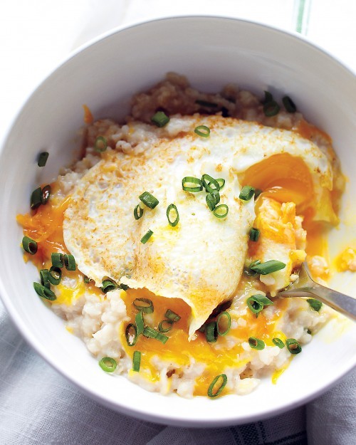 Savory oatmeal and soft-cooked egg