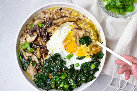 Savory oatmeal with poached egg & mushrooms