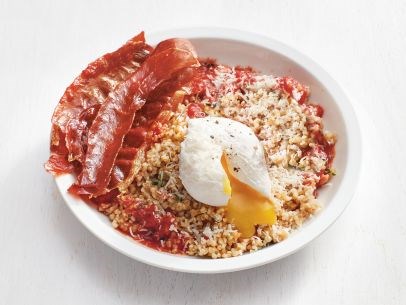 Savory oats with poached eggs