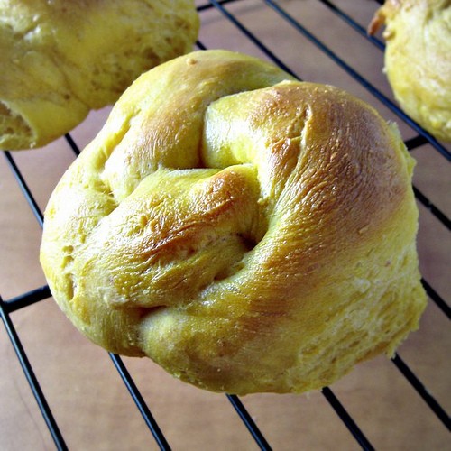 Savory pumpkin knot rolls