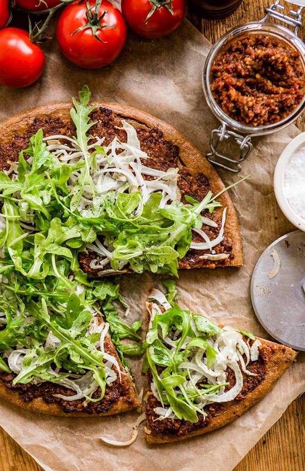 Savory quinoa pizza