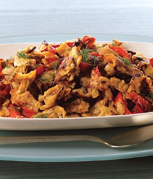 Savory red pepper and onion matzo brei