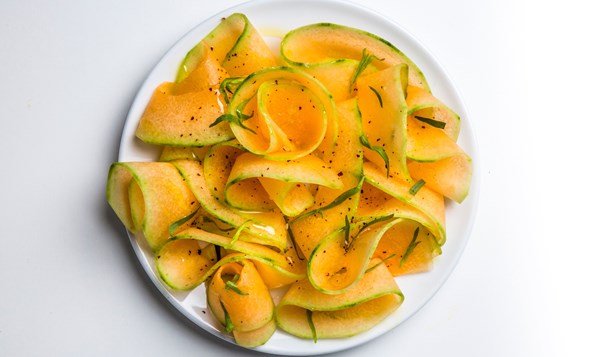 Savory shaved cantaloupe salad
