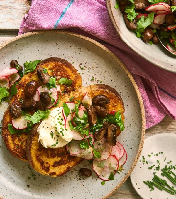 Savory sourdough French toast with mushrooms
