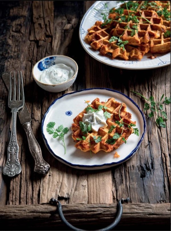 Savory sweet potato waffles