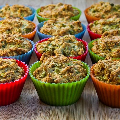 Savory whole wheat zucchini muffins with green chiles and cheese