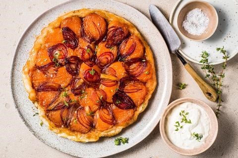 Savoury apricot tarte Tatin 