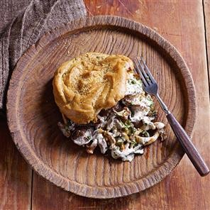 Savoury choux buns with creamy mushrooms