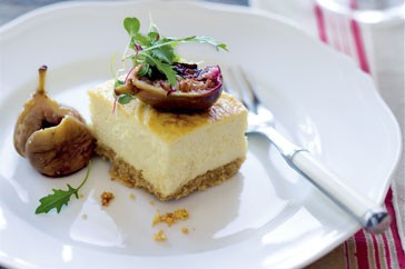 Savoury Gorgonzola cheesecake with Barolo-poached figs