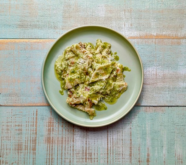 Savoury Lunigiana pancakes with pesto (Testaroli con pesto)