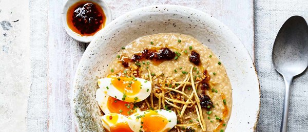 Savoury porridge with ginger and chilli oil