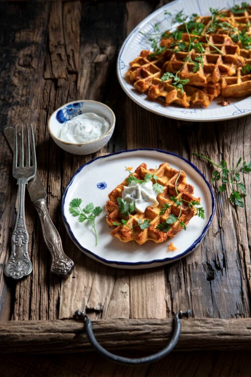 Savoury sweet potato waffles