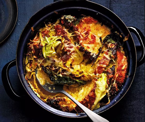 Savoy & sourdough gratin