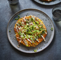 Savoy cabbage and kimchi okonomiyaki