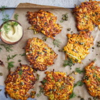 Savoy cabbage, caper and sweet potato rösti cakes