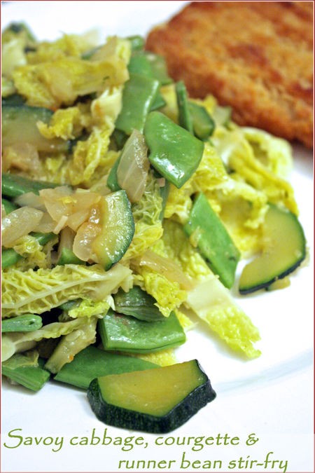Savoy cabbage, courgette & runner bean stir-fry