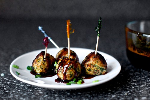 Scallion meatballs with soy-ginger glaze