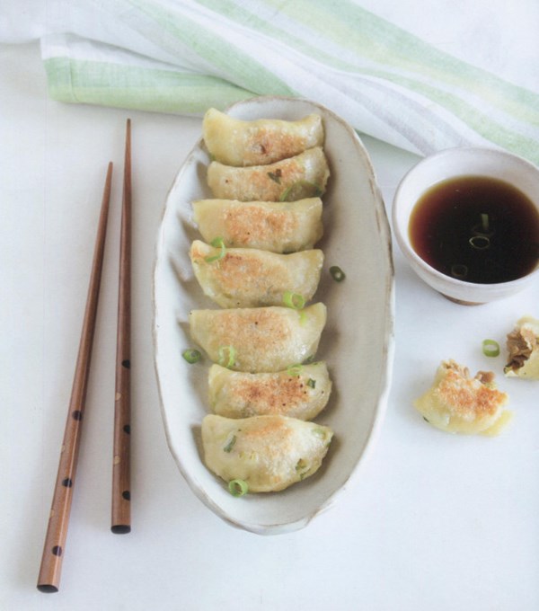Scallion pancake pierogies with Asian dipping sauce