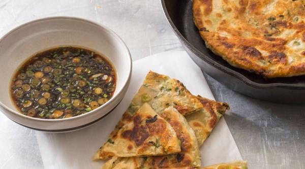 Scallion pancakes with dipping sauce