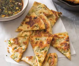 Scallion pancakes with dipping sauce