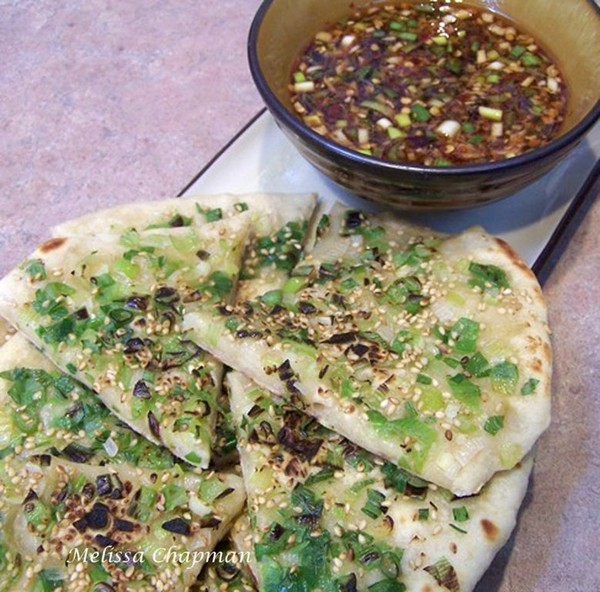 Scallion pancakes with sesame seeds