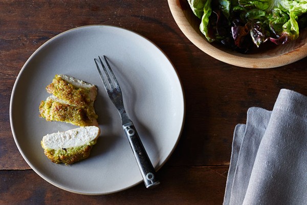 Scallion pesto-crusted chicken