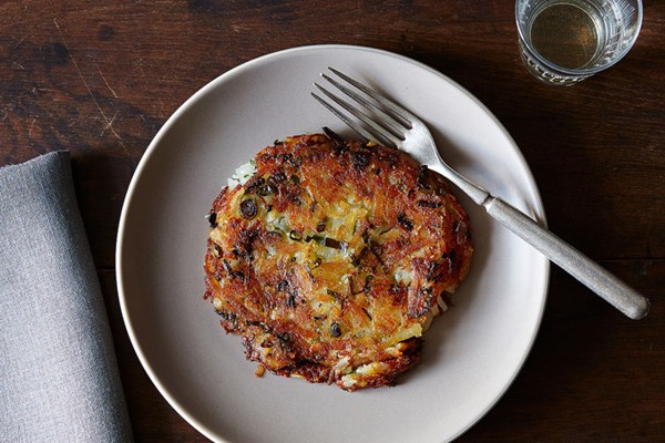 Scallion potato pancakes with vinegar cream