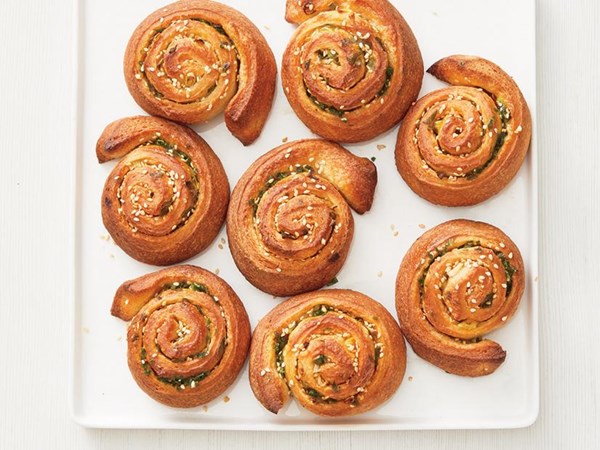 Scallion-sesame pinwheels 