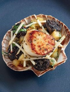 Scallop & black pudding with potato & green apple