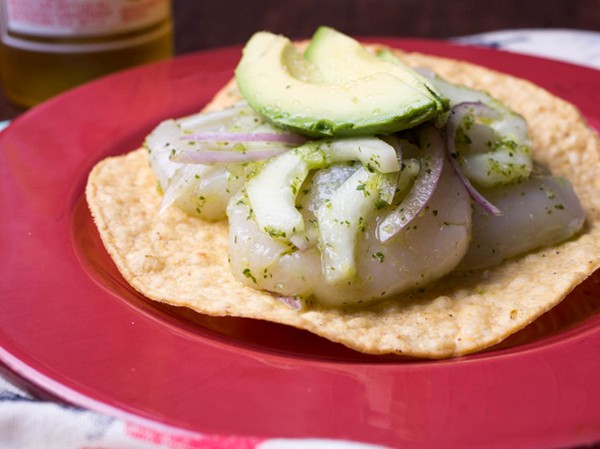 Scallop aguachile with jalapeño, cucumber, and avocado