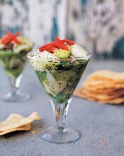 Scallop aguachiles in volcano sauce
