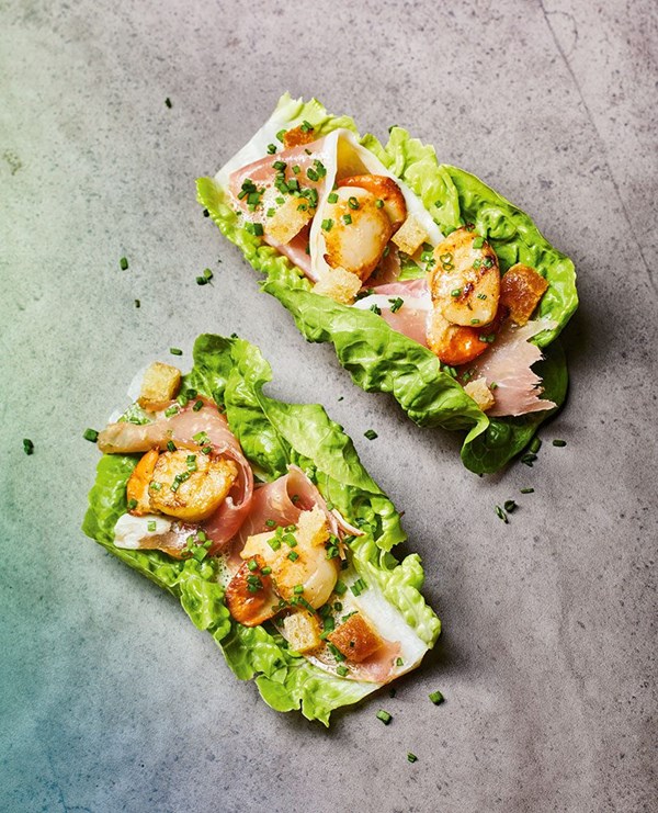 Scallop Caesar salad with horseradish vinaigrette