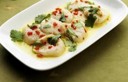 Scallop carpaccio with basil, coriander, mint and lime