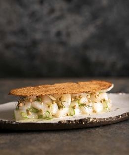 Scallop ceviche with Tahitian vanilla beans and toasted buckwheat seeds