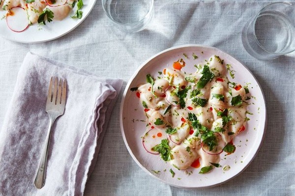 Scallop crudo with coconut milk and lime