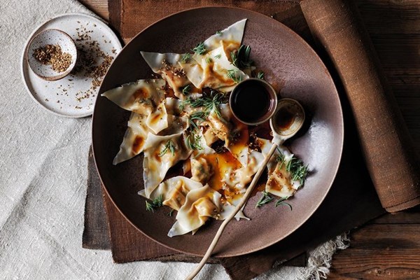 Scallop dumplings with Sichuan chilli and native herbs