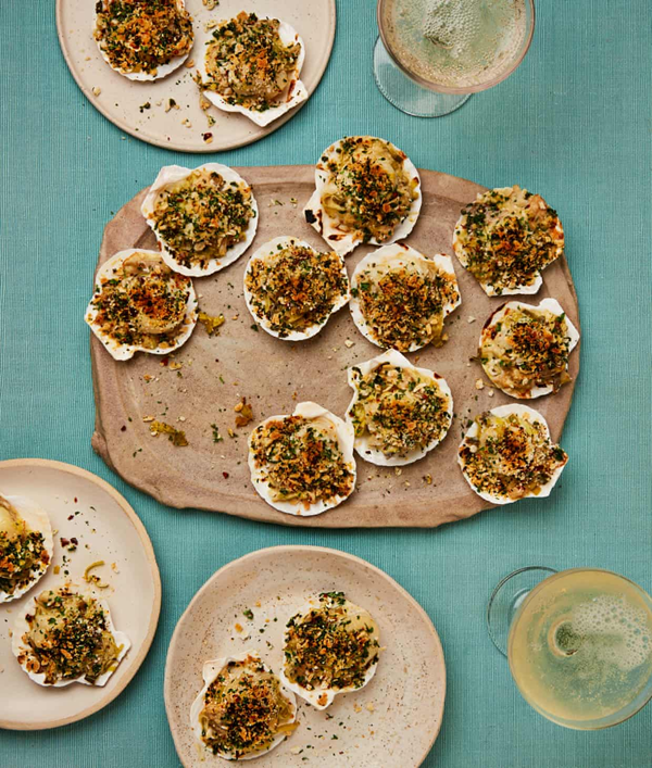 Scallop, leek and mushroom gratins
