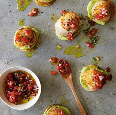 Scallop tostadas with smoked avocado and salsa fresco
