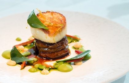 Scallop with Meantime pale ale braised breast of lamb