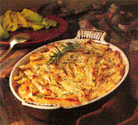 Scalloped potatoes layered with anchovies