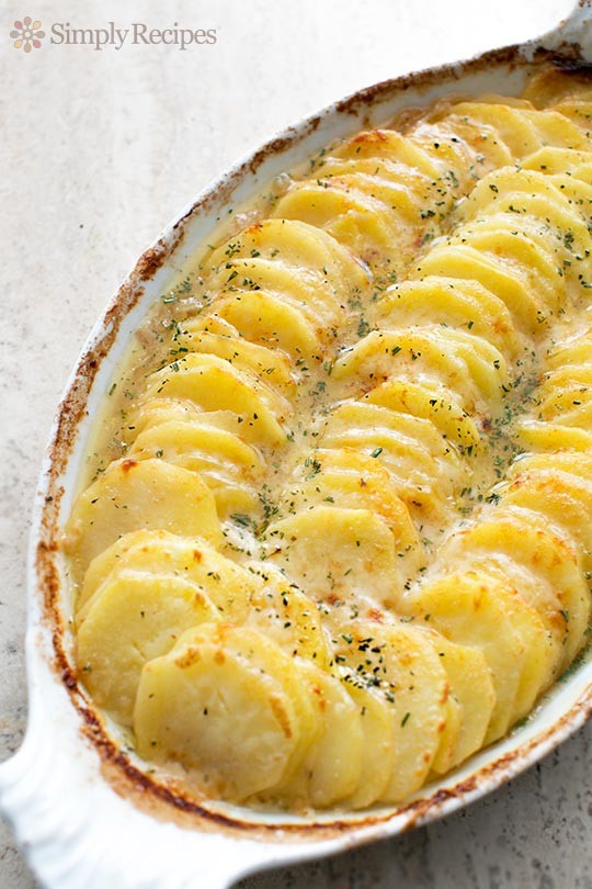 Scalloped potatoes with caramelized onions and Gruyere