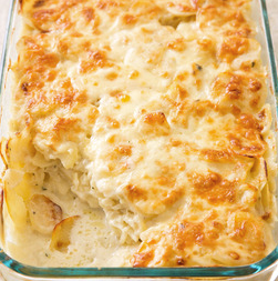 Scalloped potatoes with mushrooms and Gruyère
