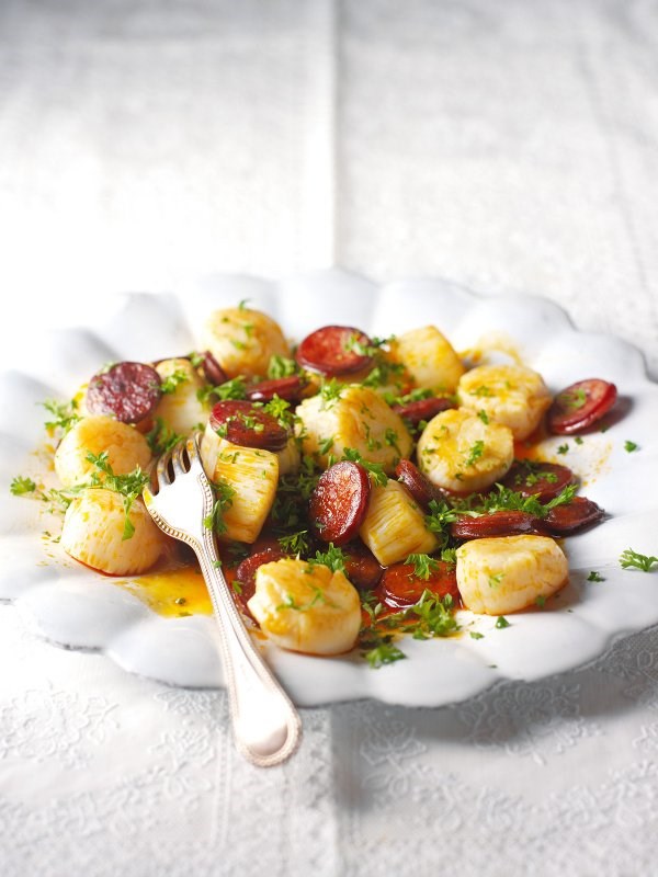 Scallops and chorizo