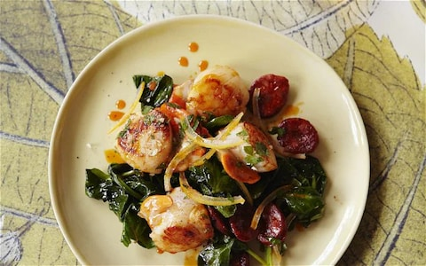 Scallops and chorizo with preserved lemon gremolata