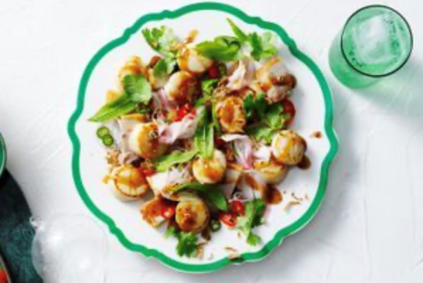 Scallops and crispy pork belly with pickled eschalot